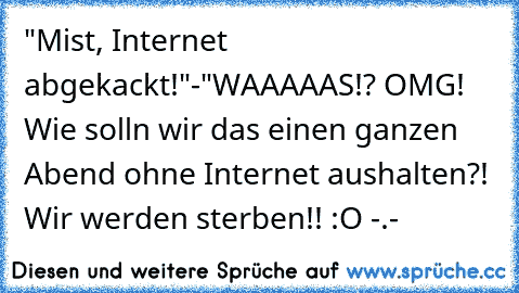 "Mist, Internet abgekackt!"-"WAAAAAS!? OMG! Wie solln wir das einen ganzen Abend ohne Internet aushalten?! Wir werden sterben!! :O -.-