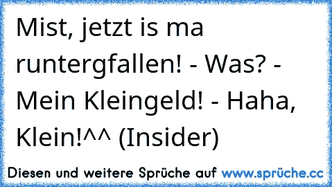 Mist, jetzt is ma runtergfallen! - Was? - Mein Kleingeld! - Haha, Klein!^^ (Insider)