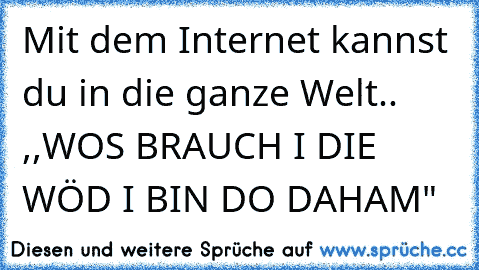 Mit dem Internet kannst du in die ganze Welt.. ,,WOS BRAUCH I DIE WÖD I BIN DO DAHAM"