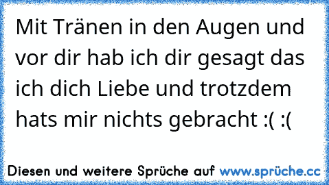 Mit Tränen in den Augen und vor dir hab ich dir gesagt das ich dich Liebe und trotzdem hats mir nichts gebracht :( :(