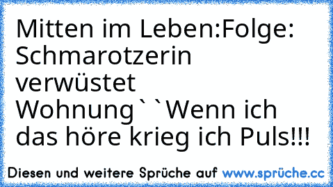 Mitten im Leben:
Folge: Schmarotzerin verwüstet Wohnung
``Wenn ich das höre krieg ich Puls!!!´´