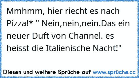 Mmhmm, hier riecht es nach Pizza!* " Nein,nein,nein.Das ein neuer Duft von Channel. es heisst die Italienische Nacht!"