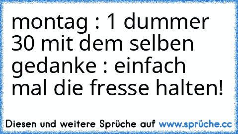 montag : 1 dummer 30 mit dem selben gedanke : einfach mal die fresse halten!