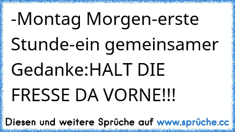 -Montag Morgen
-erste Stunde
-ein gemeinsamer Gedanke:
HALT DIE FRESSE DA VORNE!!!