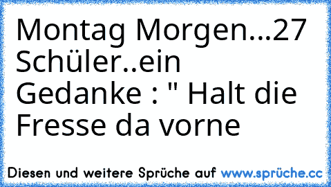 Montag Morgen...27 Schüler..ein Gedanke : " Halt die Fresse da vorne