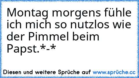 Montag morgens fühle ich mich so nutzlos wie der Pimmel beim Papst.*-*