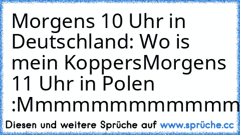 Morgens 10 Uhr in Deutschland: Wo is mein Koppers
Morgens 11 Uhr in Polen :Mmmmmmmmmmmmmm!!!