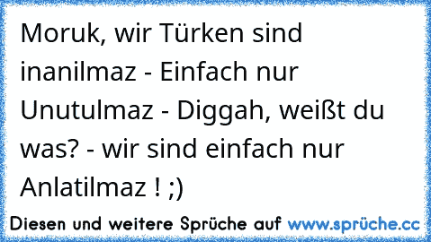 Moruk, wir Türken sind inanilmaz - Einfach nur Unutulmaz - Diggah, weißt du was? - wir sind einfach nur Anlatilmaz ! ;)