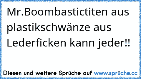 Mr.Boombastic
titen aus plastik
schwänze aus Leder
ficken kann jeder!!