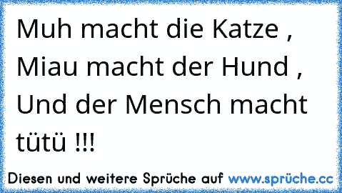 Muh macht die Katze , Miau macht der Hund , Und der Mensch macht tütü !!!