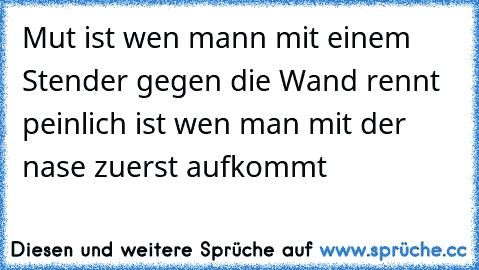 Mut ist wen mann mit einem Stender gegen die Wand rennt peinlich ist wen man mit der nase zuerst aufkommt