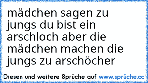 mädchen sagen zu jungs du bist ein arschloch aber die mädchen machen die jungs zu arschöcher