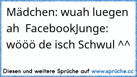 Mädchen: wuah luegen ah  Facebook
Junge: wööö de isch Schwul ^^