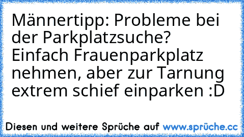 Männertipp: Probleme bei der Parkplatzsuche? Einfach Frauenparkplatz nehmen, aber zur Tarnung extrem schief einparken :D