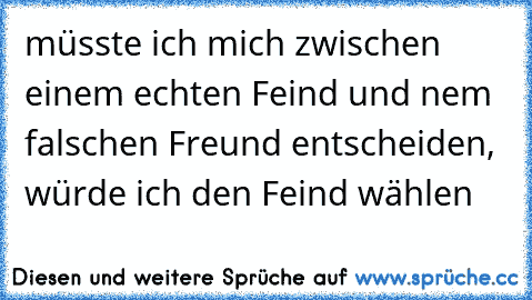 müsste ich mich zwischen einem echten Feind und nem falschen Freund entscheiden, würde ich den Feind wählen