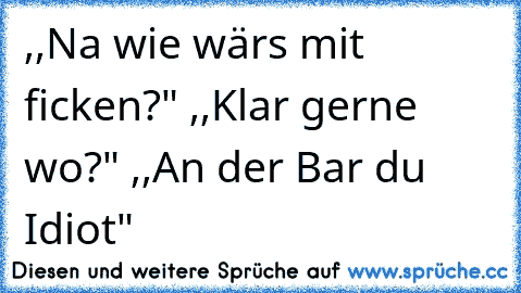 ,,Na wie wärs mit ficken?" ,,Klar gerne wo?" ,,An der Bar du Idiot"