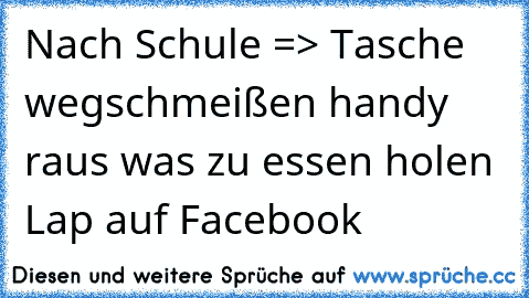 Nach Schule => Tasche wegschmeißen handy raus was zu essen holen Lap auf Facebook ♥