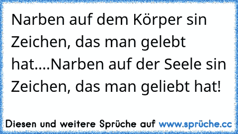 Narben auf dem Körper sin Zeichen, das man gelebt hat....Narben auf der Seele sin Zeichen, das man geliebt hat!