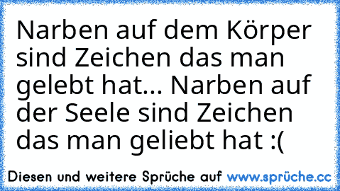 Narben auf dem Körper sind Zeichen das man gelebt hat... Narben auf der Seele sind Zeichen das man geliebt hat :(♥