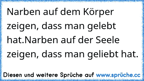 Narben auf dem Körper zeigen, dass man gelebt hat.
Narben auf der Seele zeigen, dass man geliebt hat. ♥