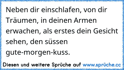 Neben dir einschlafen, von dir Träumen, in deinen Armen erwachen, als erstes dein Gesicht sehen, den süssen gute-morgen-kuss.