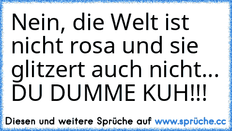 Nein, die Welt ist nicht rosa und sie glitzert auch nicht... DU DUMME KUH!!!