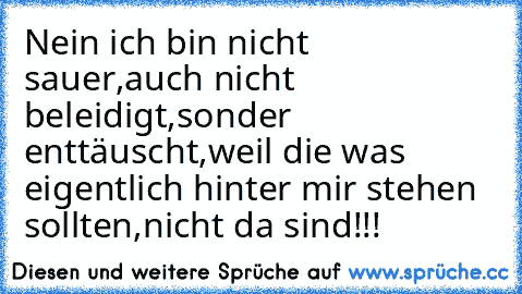 Nein ich bin nicht sauer,auch nicht beleidigt,sonder enttäuscht,weil die was eigentlich hinter mir stehen sollten,nicht da sind!!!