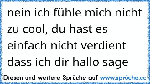 nein ich fühle mich nicht zu cool, du hast es einfach nicht verdient dass ich dir hallo sage