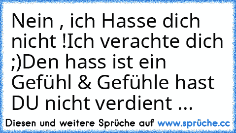 Nein , ich Hasse dich nicht !
Ich verachte dich ;)
Den hass ist ein Gefühl & Gefühle hast DU nicht verdient ... ♥