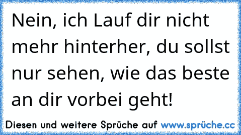 Nein, ich Lauf dir nicht mehr hinterher, du sollst nur sehen, wie das beste an dir vorbei geht!