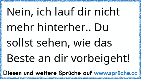 Nein, ich lauf dir nicht mehr hinterher.. Du sollst sehen, wie das Beste an dir vorbeigeht!