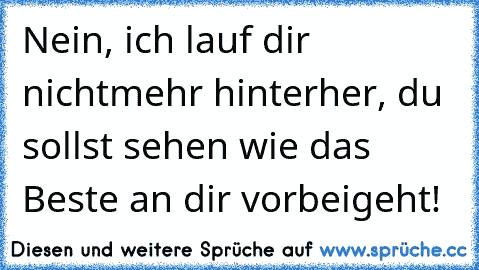 Nein, ich lauf dir nichtmehr hinterher, du sollst sehen wie das Beste an dir vorbeigeht!