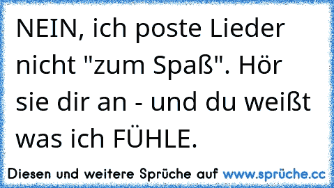 NEIN, ich poste Lieder nicht "zum Spaß". Hör sie dir an - und du weißt was ich FÜHLE.