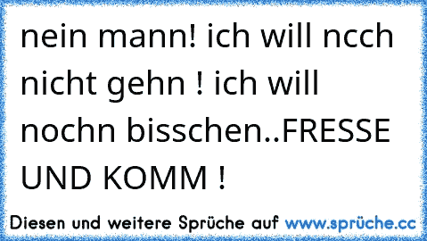 nein mann! ich will ncch nicht gehn ! ich will nochn bisschen..FRESSE UND KOMM !