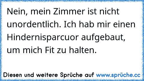 Nein, mein Zimmer ist nicht unordentlich. Ich hab mir einen Hindernisparcuor aufgebaut, um mich Fit zu halten.