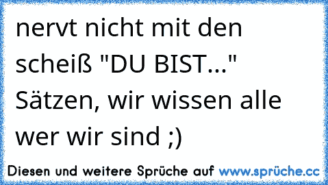 nervt nicht mit den scheiß "DU BIST..." Sätzen, wir wissen alle wer wir sind ;)