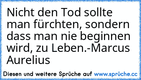 Nicht den Tod sollte man fürchten, sondern dass man nie beginnen wird, zu Leben.
-Marcus Aurelius