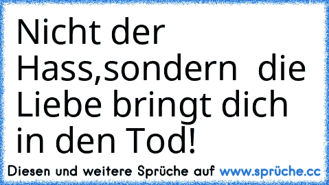 Nicht der Hass,sondern  die Liebe bringt dich in den Tod!