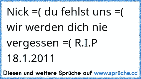 Nick =´( du fehlst uns =´( wir werden dich nie vergessen =´( R.I.P 18.1.2011