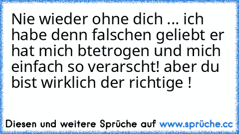 Nie wieder ohne dich ... 
ich habe denn falschen geliebt er hat mich btetrogen und mich einfach so verarscht! 
aber du bist wirklich der richtige ! ♥