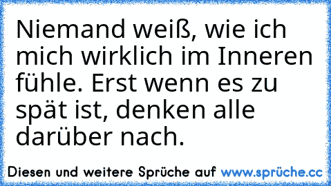 Niemand weiß, wie ich mich wirklich im Inneren fühle. Erst wenn es zu spät ist, denken alle darüber nach.