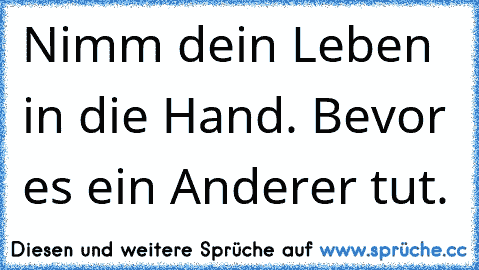 Nimm dein Leben in die Hand. Bevor es ein Anderer tut.♥