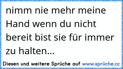 nimm nie mehr meine Hand wenn du nicht bereit bist sie für immer zu halten...