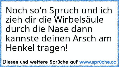 Noch so'n Spruch und ich zieh dir die Wirbelsäule durch die Nase dann kannste deinen Arsch am Henkel tragen!