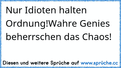 Nur Idioten halten Ordnung!
Wahre Genies beherrschen das Chaos!