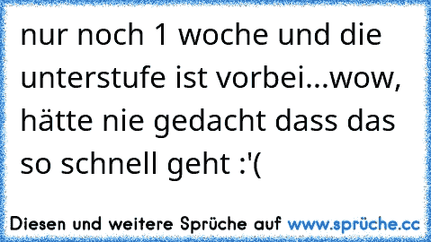 nur noch 1 woche und die unterstufe ist vorbei...wow, hätte nie gedacht dass das so schnell geht :'(