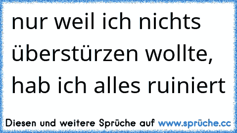 nur weil ich nichts überstürzen wollte, hab ich alles ruiniert