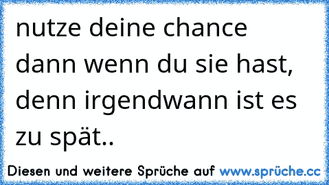 nutze deine chance dann wenn du sie hast, denn irgendwann ist es zu spät..