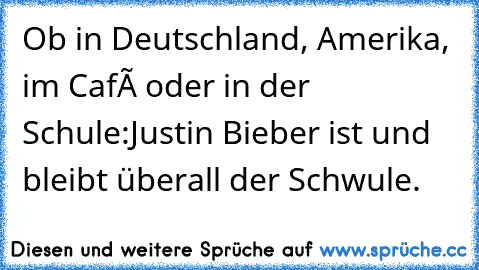 Ob in Deutschland, Amerika, im Café oder in der Schule:
Justin Bieber ist und bleibt überall der Schwule.