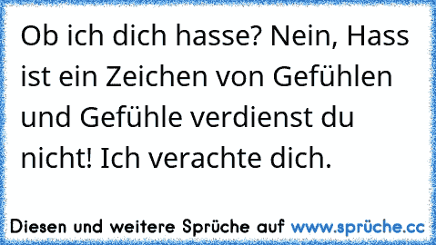 Ob ich dich hasse? Nein, Hass ist ein Zeichen von Gefühlen und Gefühle verdienst du nicht! Ich verachte dich.